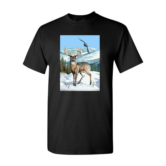 Deer Winter Scene Hawk Animal Tanya Ramsey Artworks Art DT Adult T-Shirt Tee