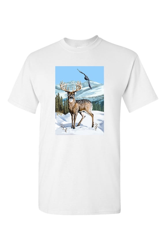 Deer Winter Scene Hawk Animal Tanya Ramsey Artworks Art DT Adult T-Shirt Tee