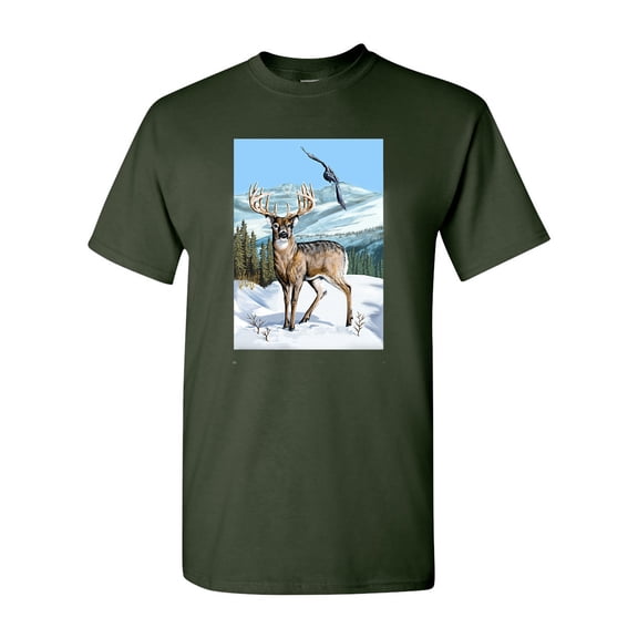 Deer Winter Scene Hawk Animal Tanya Ramsey Artworks Art DT Adult T-Shirt Tee