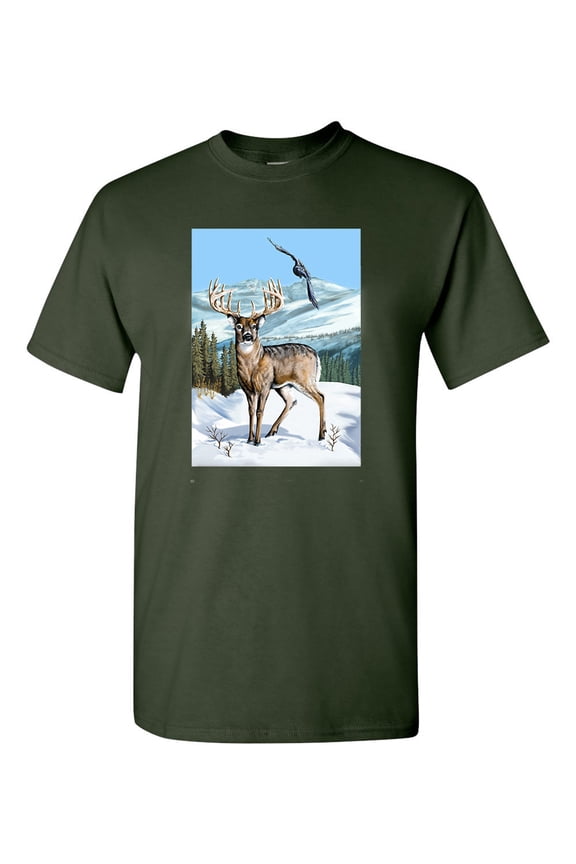 Deer Winter Scene Hawk Animal Tanya Ramsey Artworks Art DT Adult T-Shirt Tee