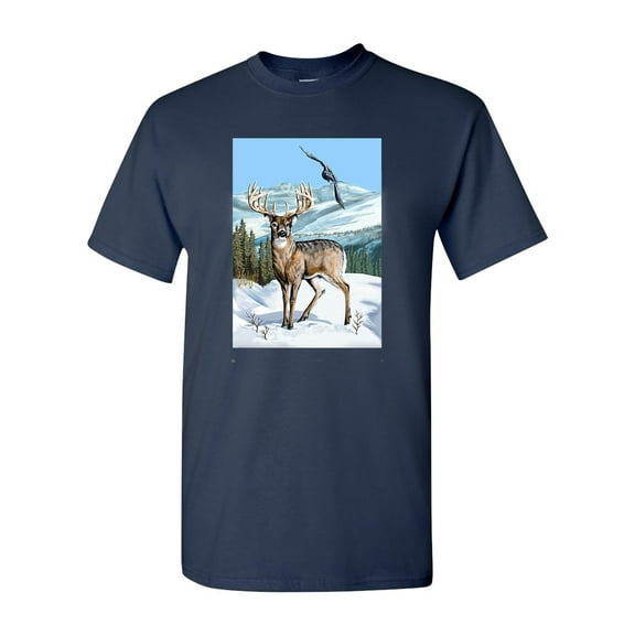 Deer Winter Scene Hawk Animal Tanya Ramsey Artworks Art DT Adult T-Shirt Tee