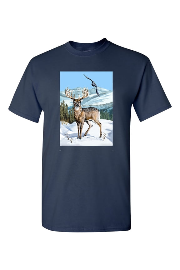 Deer Winter Scene Hawk Animal Tanya Ramsey Artworks Art DT Adult T-Shirt Tee
