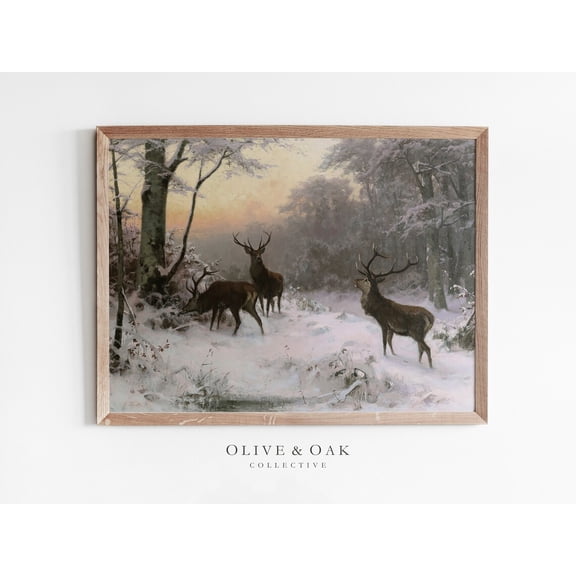 Deer Winter Snow Landscape Print, Unframed Paper Poster 8x10in