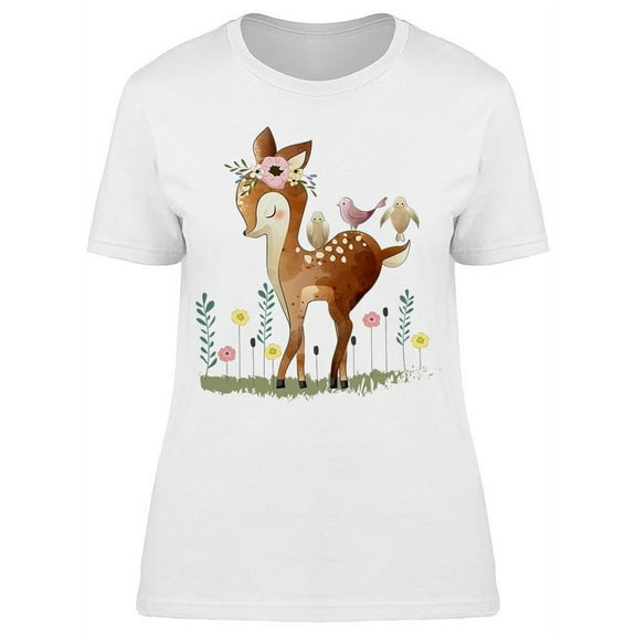 Deer With Birds T-Shirt Women -Image by Shutterstock, Female Large