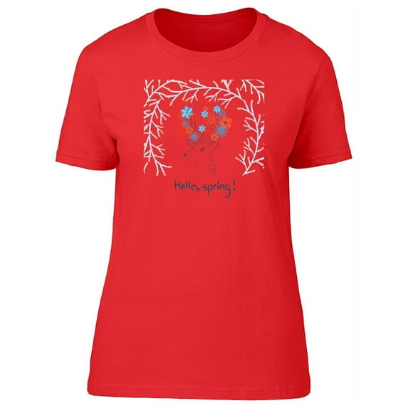 Deer With Bright Flowers Spring T-Shirt Women -Image by Shutterstock, Female Large