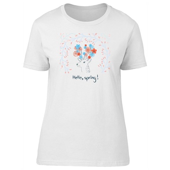 Deer With Bright Flowers Spring T-Shirt Women -Image by Shutterstock, Female Small