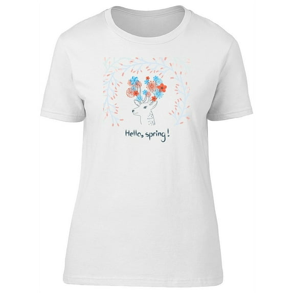 Deer With Bright Flowers Spring T-Shirt Women -Image by Shutterstock, Female x-Large