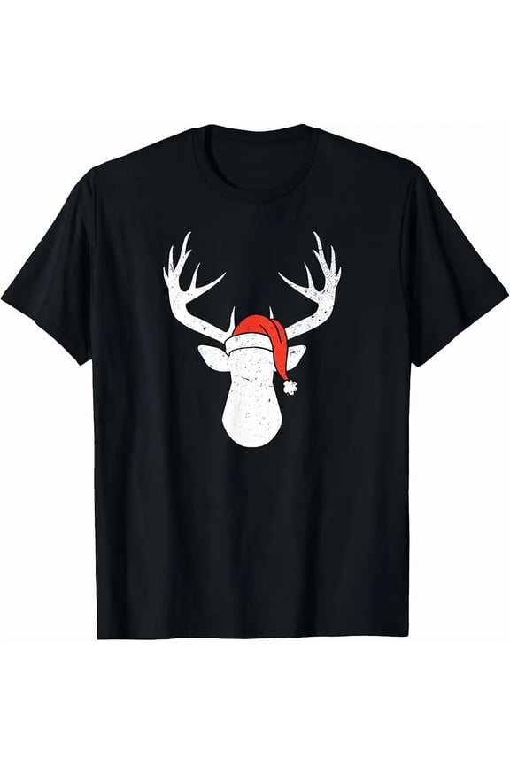 Deer With Festive Holiday Hat Festive Holiday Pajama Hunting Gift Unisex T-Shirt, up to Size 5XL
