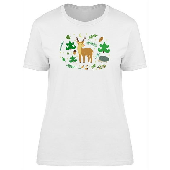 Deer With Hedgehog Xmas Wreath T-Shirt Women -Image by Shutterstock, Female x-Large