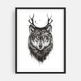 thumbnail image 1 of Deer Wolf - Illustration Animal Wildlife Mystical Woodland Nature Forest Sketch Black Framed Wall Art Print 5 x 7 inches, 1 of 7