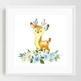 thumbnail image 1 of Deer, Woodland Animals, Forest Animals, Boho, Blue Flowers, Boy Nursery - Illustration Watercolor Deer Floral Whimsical Animal Woodland White Framed Wall Art Print 16 x 16 inches, 1 of 3