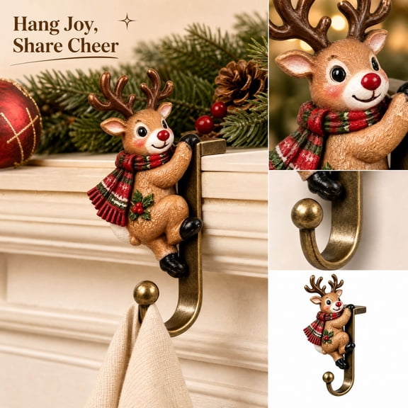 Deer Wreath Hook with Vintage Resin and Metal Design, 1 Piece, Antique Gold Finish, for Front Door Or Fireplace Mantel, Christmas Decoration