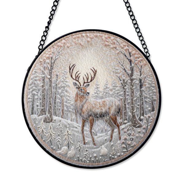 Deer Wreath Sign Woodland Winter Round Aluminum Door Decor, SPD-433