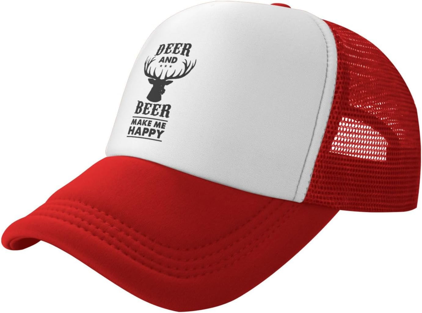 Deer and Beer Make Me Happy Men Adjustable Washed Baseball Cap Black