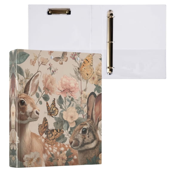 Deer and Butterflies Pattern 3 Ring Hardcover Binders 1.5in Round Rings for Letter-Size Folder Paper Organizer Pockets for Office Student Recipe