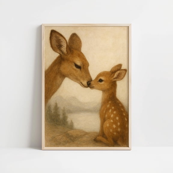 Deer and Fawn Nursery Rustic Forest Animals, Unframed Paper Print Size 8x12