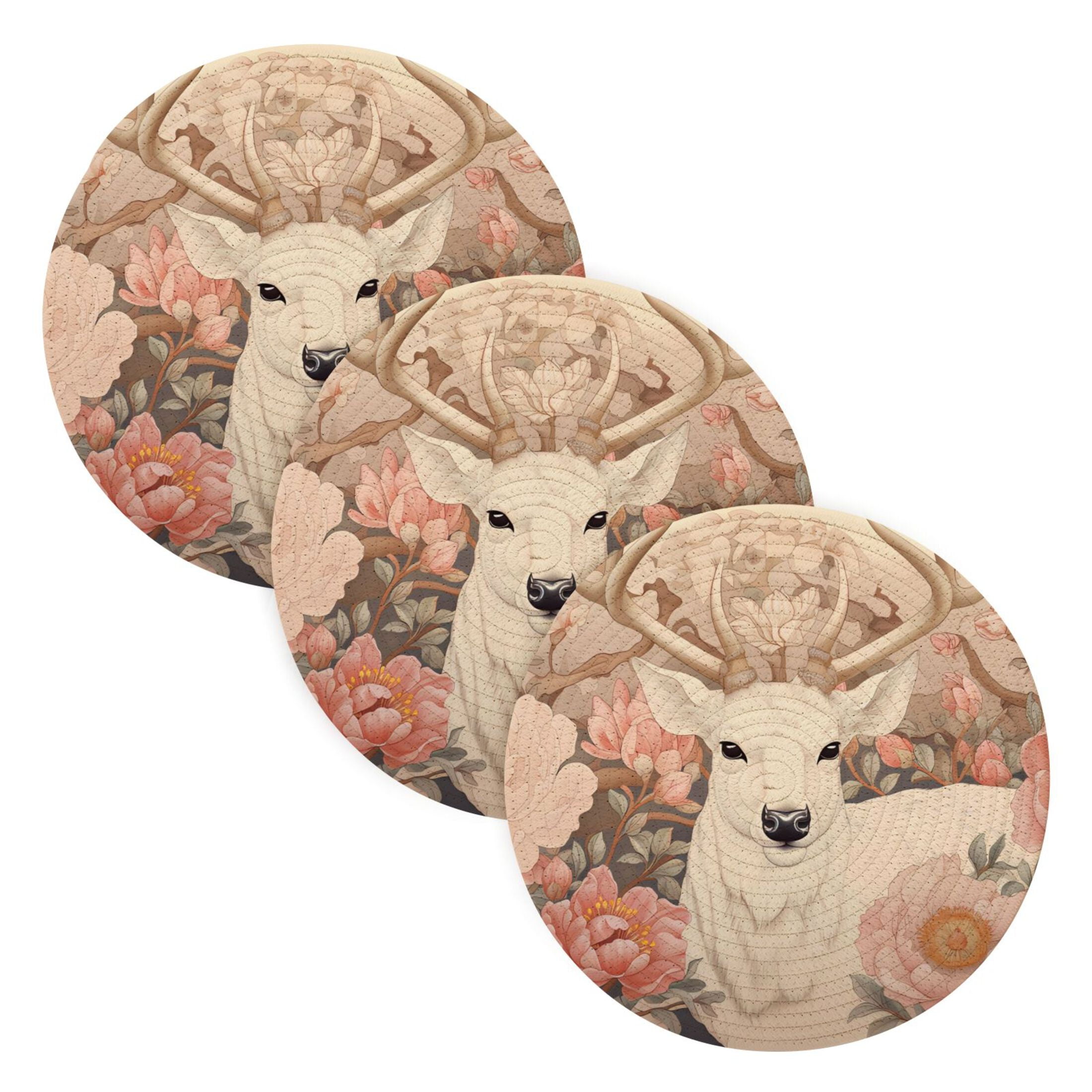 Kigai White Black Buffalo Plaid Pot Holder & Trivet Set - 2 Round Cotton Braided Hot Pads, 7" & 9.5"