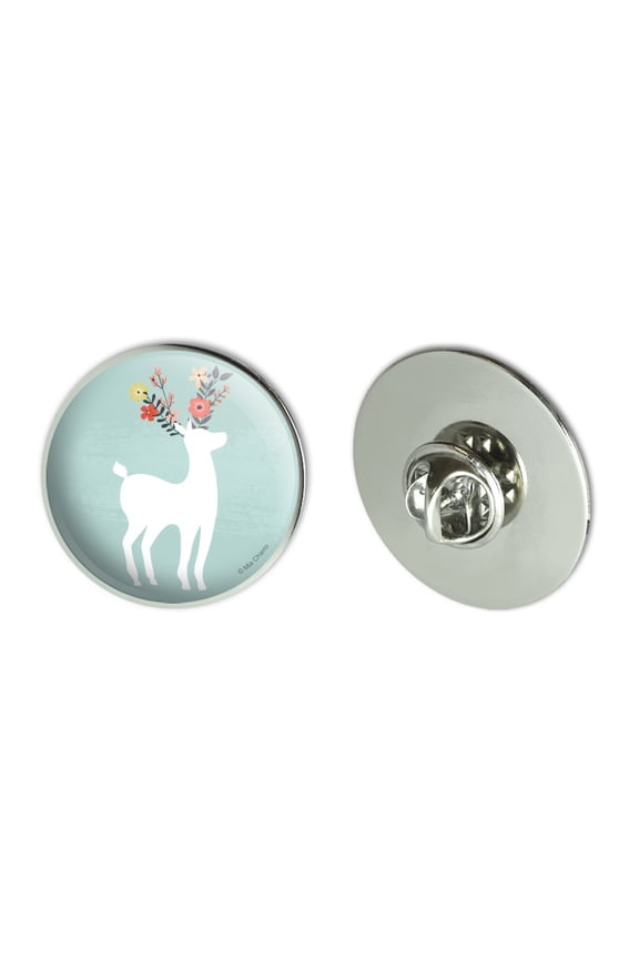 Deer and Flowers Metal 1.1" Tie Tack Hat Lapel Pin Pinback