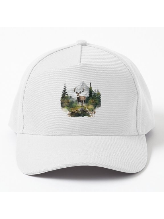Deer and Mountains Baseball Hat, Beautiful Hiking Landscape Gift Design, Classic Cap