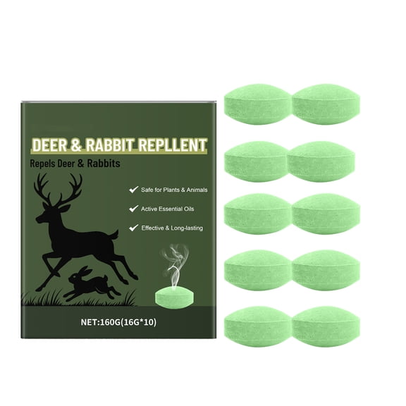 Natural Essential Oil Deer & Rabbit Repellent Tablets, Long-Lasting Outdoor Animal Deterrent Safe for Plants & Pets