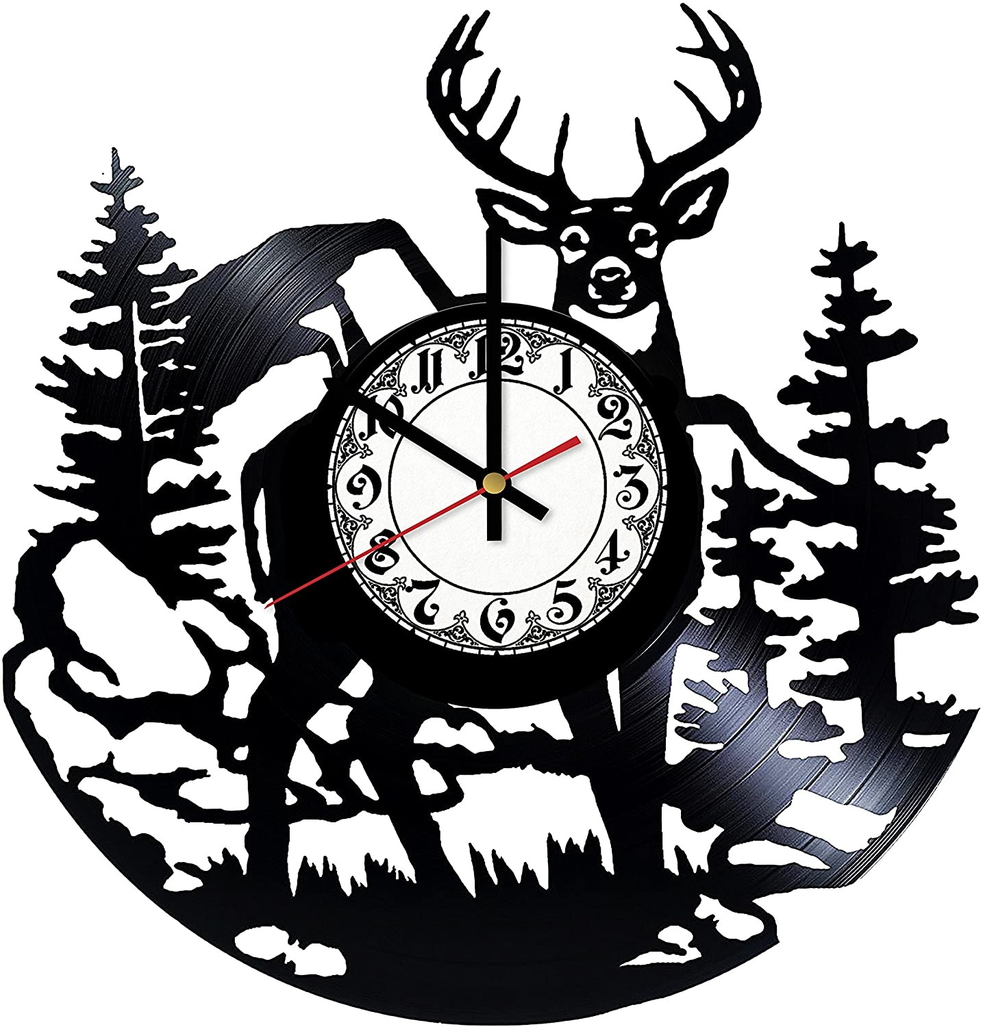 Deer animal forest Vintage Black Vinyl Record Wall Clock Wall Art 3D ...