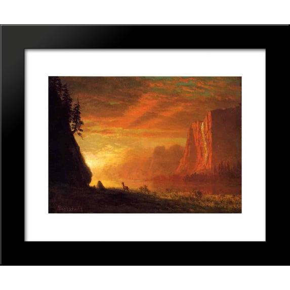 Deer at Sunset 20x24 Framed Art Print by Bierstadt, Albert