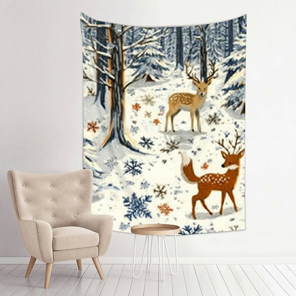 Deer fox snowy forest Tapestry Suitable for hanging, 100% Polyester Tapestry Wall Hanging, Home Wall Tapestry Art for decorative wall hanging, decorative bedroom, living room decoration