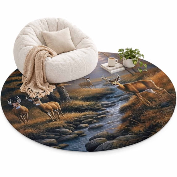 Deer in Area Rug 5', Sunset Forest Soft Mat Non-Slip Silicone Backing ...