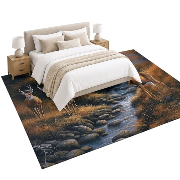Deer in Area Rug 5'x7', Sunset Forest Soft Mat Non-Slip Silicone ...