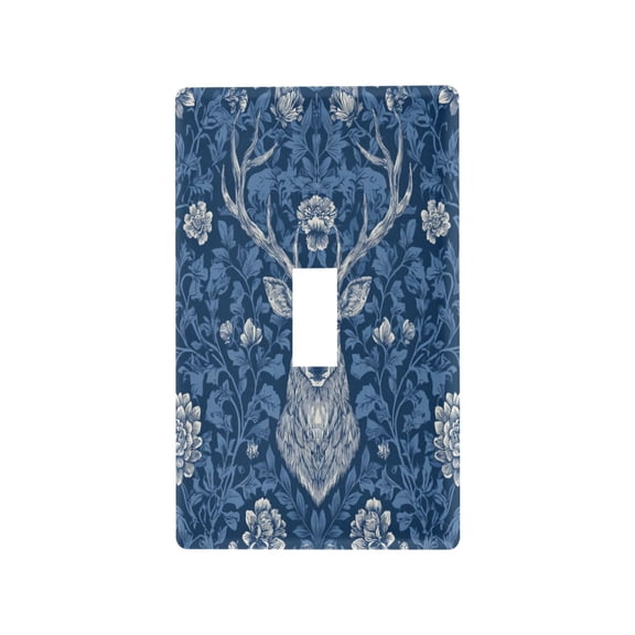Deer in Blue Florals Decorative Wall Plate, Flame Retardant PC Plastic Light Switch & Outlet Cover with Mounting Screws Fits Toggle Switch