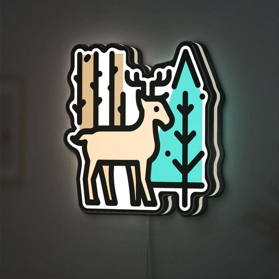 Deer in Forest 3D Novelty Light Box, Wildlife and Scenery Lamp Decor for Rustic Cabins, Animal Lovers and Nature Themed Rooms (Width 16 inch, 40cm)