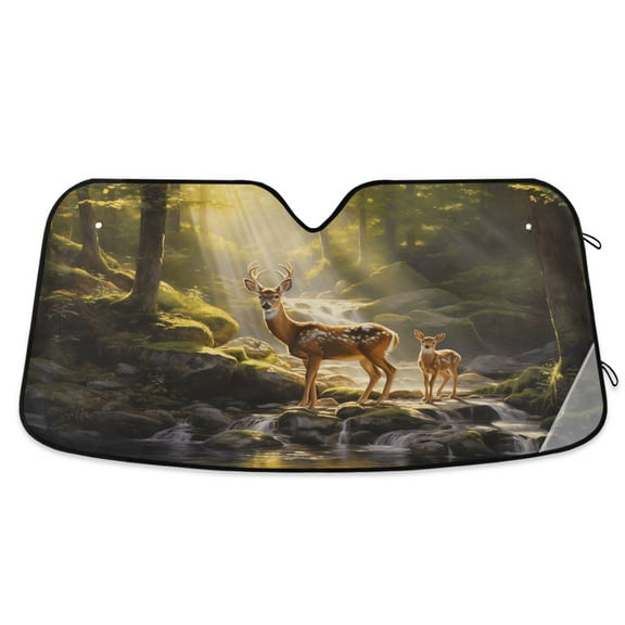 Deer in Forest Car Windshield Sun Shade Foldable Car Front Window Visor Heat and UV Protection 55x27.6
