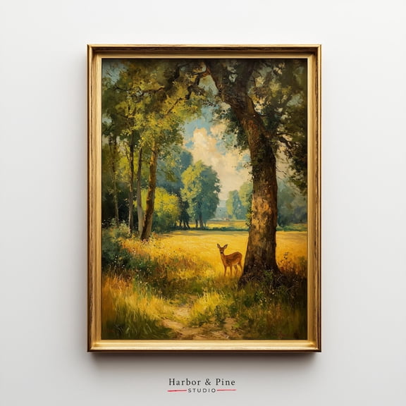 Deer in Forest Rustic Winter Nature Vintage Wildlife, Unframed Paper Poster 11x14in