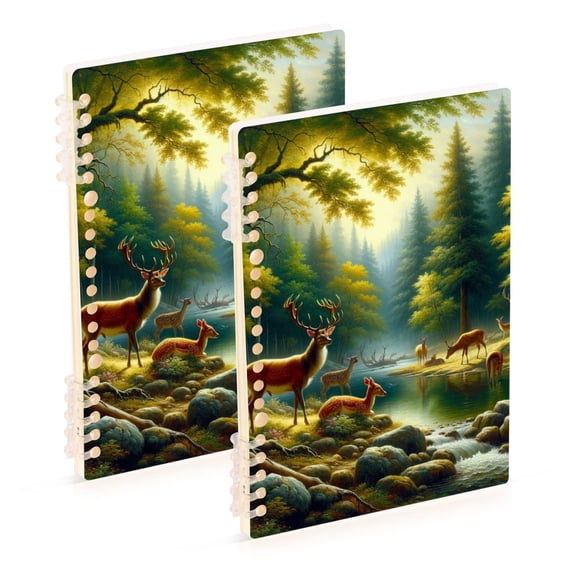 Deer in Forest by Water Notebooks 2 Pcs 1-subject Journal 60 Sheets A5 College Ruled Paper Detachable Ring 8.3"x5.7"