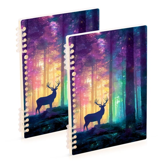 Deer in Forest with Colorful Light Notebook Detachable Coil Notebook Diary Plan Book A5 Size 60 Pages 1 Pack