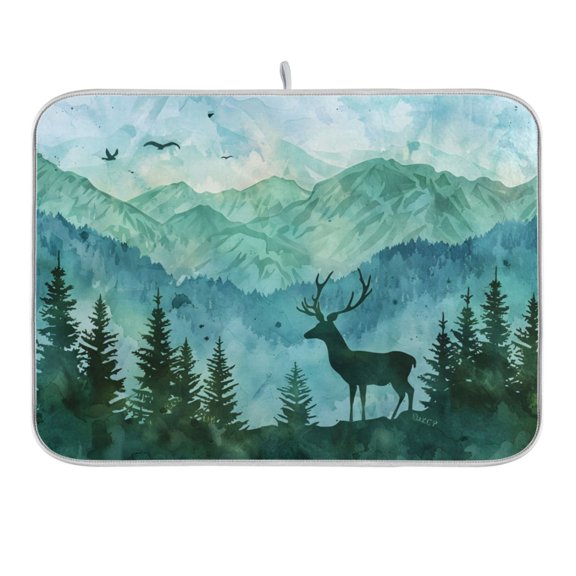 Deer in Forests Dish Drying Mat 16x18 Absorbent Microfiber Draining Rack Pad for Kitchen Counter Sink
