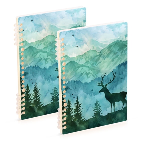 Deer in Forests Notebooks 2 Pcs 1-subject Journal 60 Sheets A5 College Ruled Paper Detachable Ring 8.3"x5.7"
