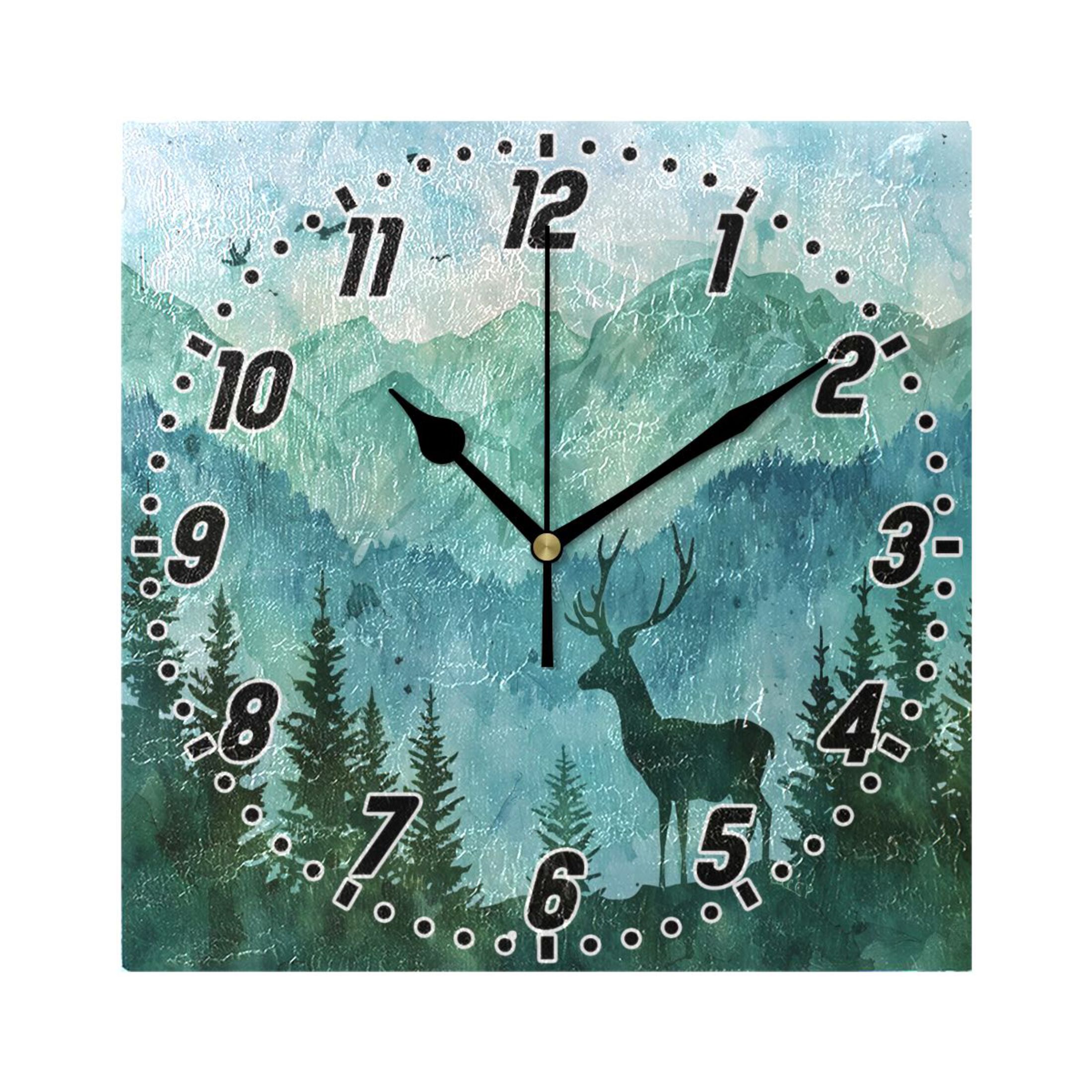 Deer in Forests Wall Clock Battery Operated Silent Non-Ticking Bedroom ...