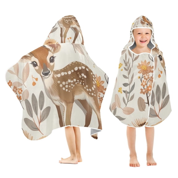 Deer in Leaves Kids Hooded Beach Towel Baby Bath Poncho Towels with Hood Absorbent 50"x23.5" for Pool Swimming