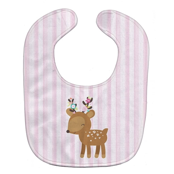 Deer in Pink Stripes Baby Bib