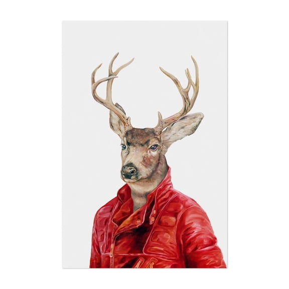 Deer in Red Leather - Painting Surrealism Deer Wildlife Fashion Animal Modern Art Humor Unframed Wall Art Print 8 x 12 inches