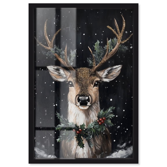 Deer in Snowfall Shadowbox Print Christmas Wall Decor by Art Remedy, Black Frame, 11 x 16