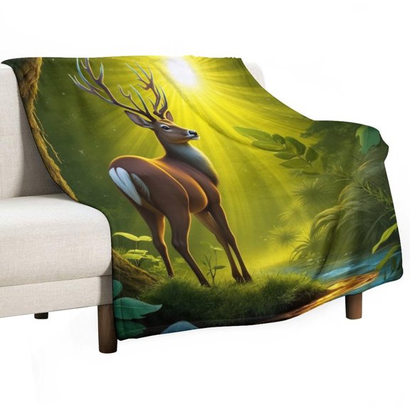 Deer in Sunlit Forest Blankets Bedroom Living Room Sofa Throw Blankets for Beds