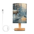 thumbnail image 1 of Deer in Winter Forest Bedside Table Lamp LED Warm Lights with USB Charging Port Retro Cylinder Desk Lamps, 1 of 7