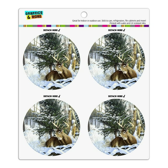 Deer in the Snow Refrigerator Fridge Locker Vinyl Circle Magnet Set