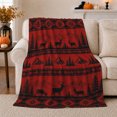 thumbnail image 1 of Deer mountain pine forest red black lodge Flannel Blanket for cabin living room rustic ranch Home Decor southwestern wildlife scene Gift for outdoorsmen hunters, 1 of 9