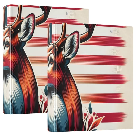 Deer on American Flag 3 Ring Binders 1.5 inch Hardcover File Folders with Interior Pockets A4 Size Organizer for School Office Hospital
