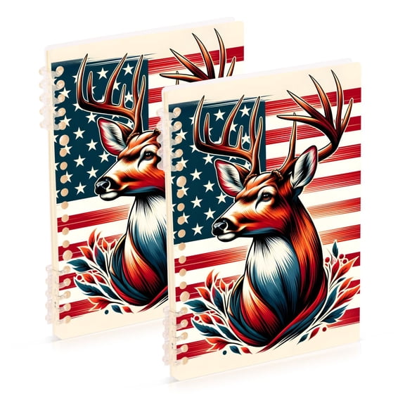 Deer on American Flag Ring Binder Notebook Journey Note Diary College Ruled Spiral Notebook Study Loose Leaf Paper A5 60 Pages