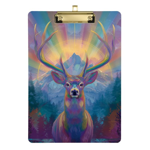 Deer with Aurora Light Acrylic Clipboard Drawing Board with Hook Writing Pad File Storage A4 Size Gold 12.5" x 9"