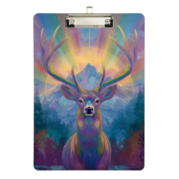 Deer with Aurora Light Acrylic Clipboard Drawing Board with Hook Writing Pad File Storage A4 Size Silver 12.5" x 9"